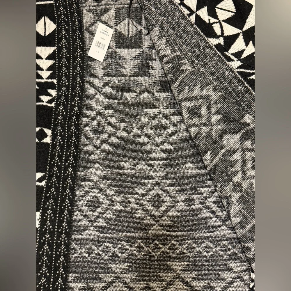 Frye Women's Patterned Cardigan BLACK WHITE Open Front Soft Cozy Pockets XXL 20